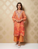 Tangerine Glow Satin Value Added Kurta Set