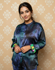 Blue Hawaiian Embroidered Satin Shirt
