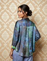 Blue Hawaiian Embroidered Satin Shirt