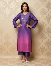 Aubergine Aura Satin Value Added Kurta Set
