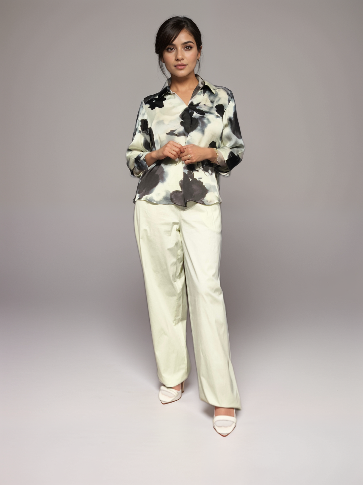 Print Charm Printed Satin  Top