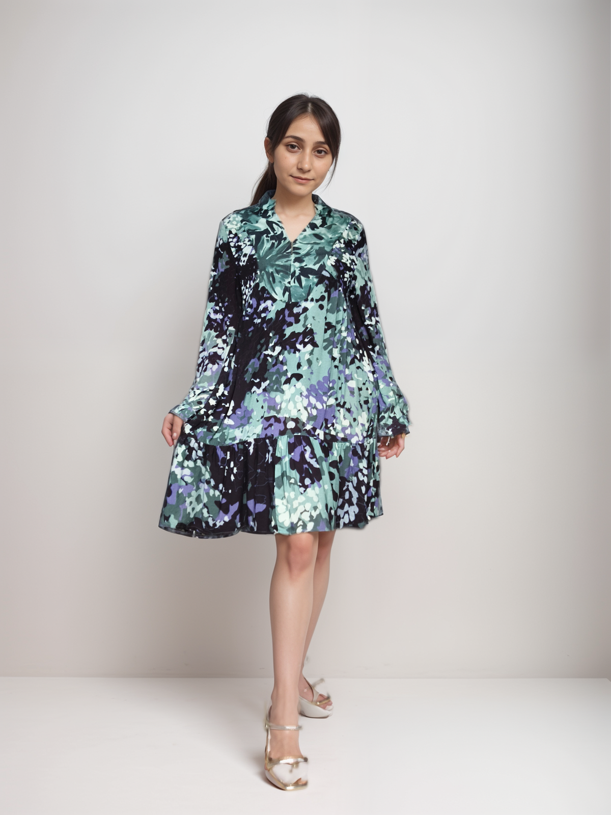 Midnight Petals Printed viscose Dress