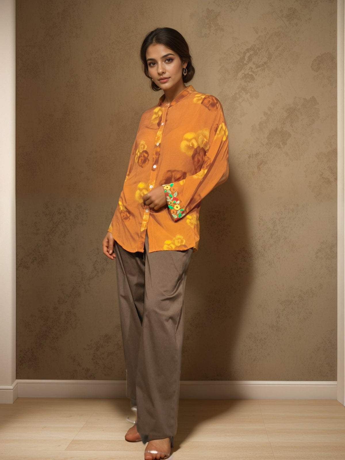 Floral Fusion Viscose Embroidered Shirt