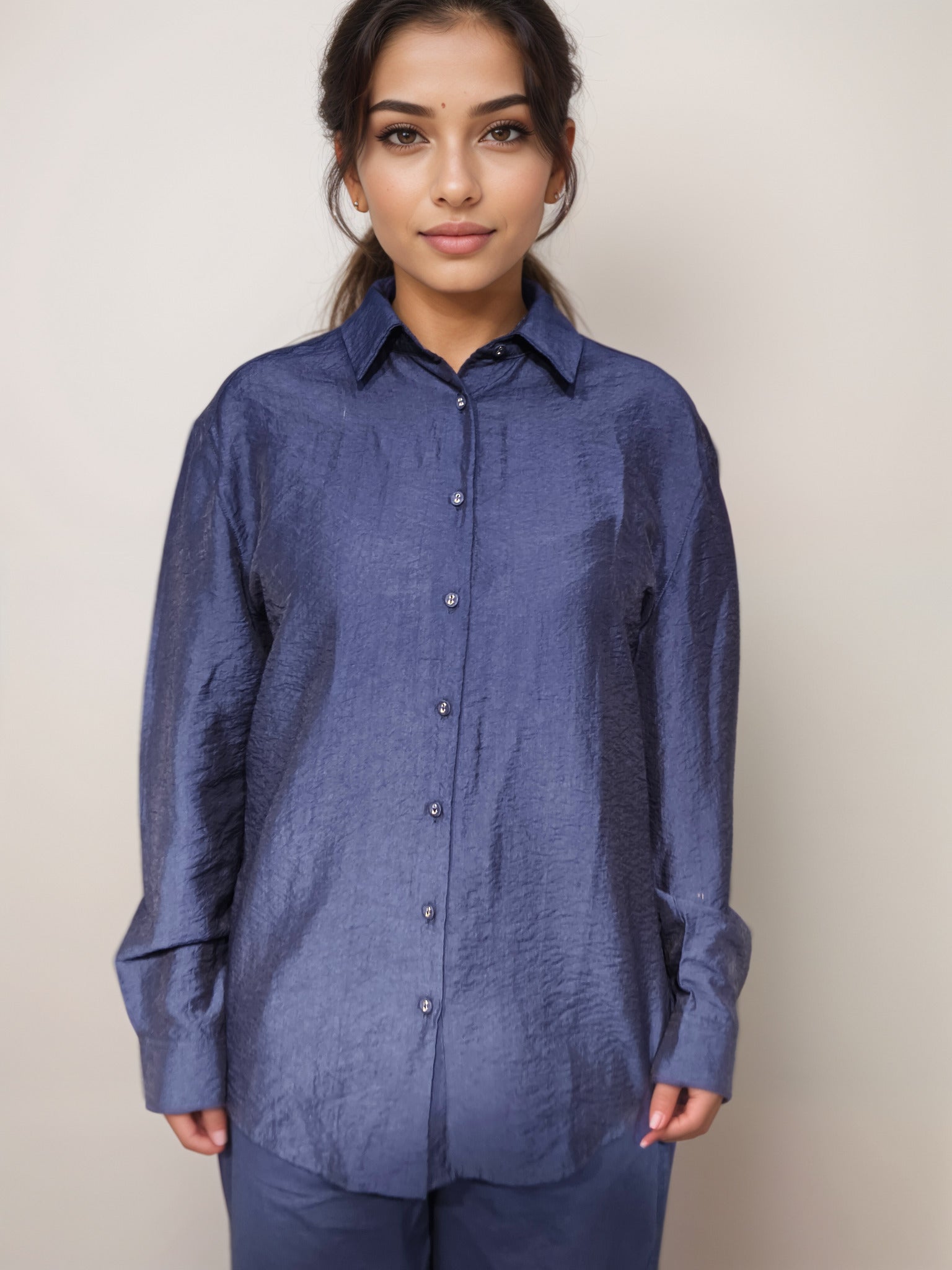 Navy Edge solid viscose Shirt