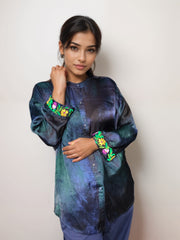 Blue Hawaiian Embroidered Satin Shirt
