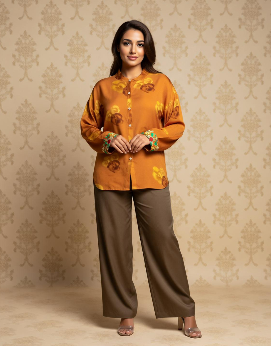 Floral Fusion Viscose Embroidered Shirt