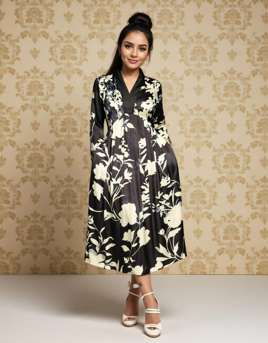 Boho Bloom Printed Satin Dress