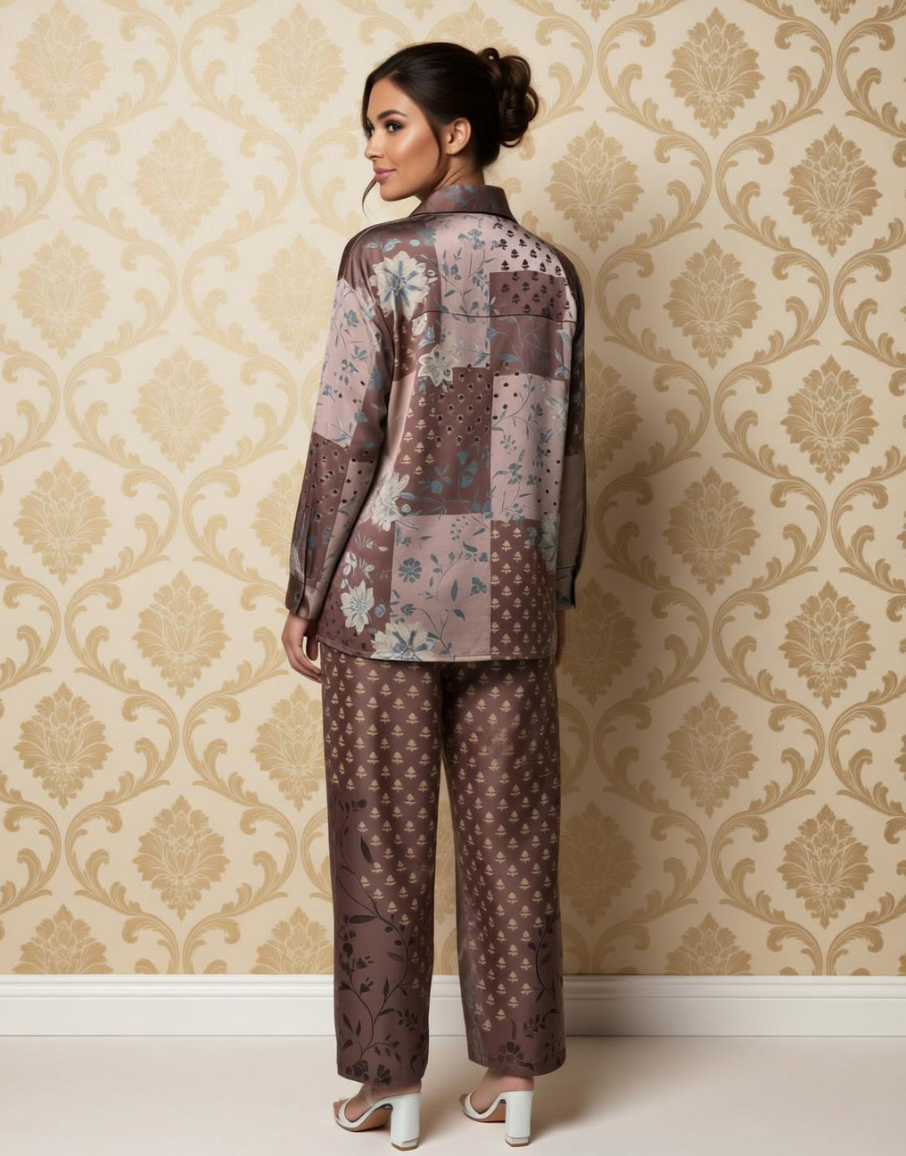 Cocoa Blush Linen Printed  Co-ord Set