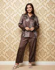 Cocoa Blush Linen Printed  Co-ord Set