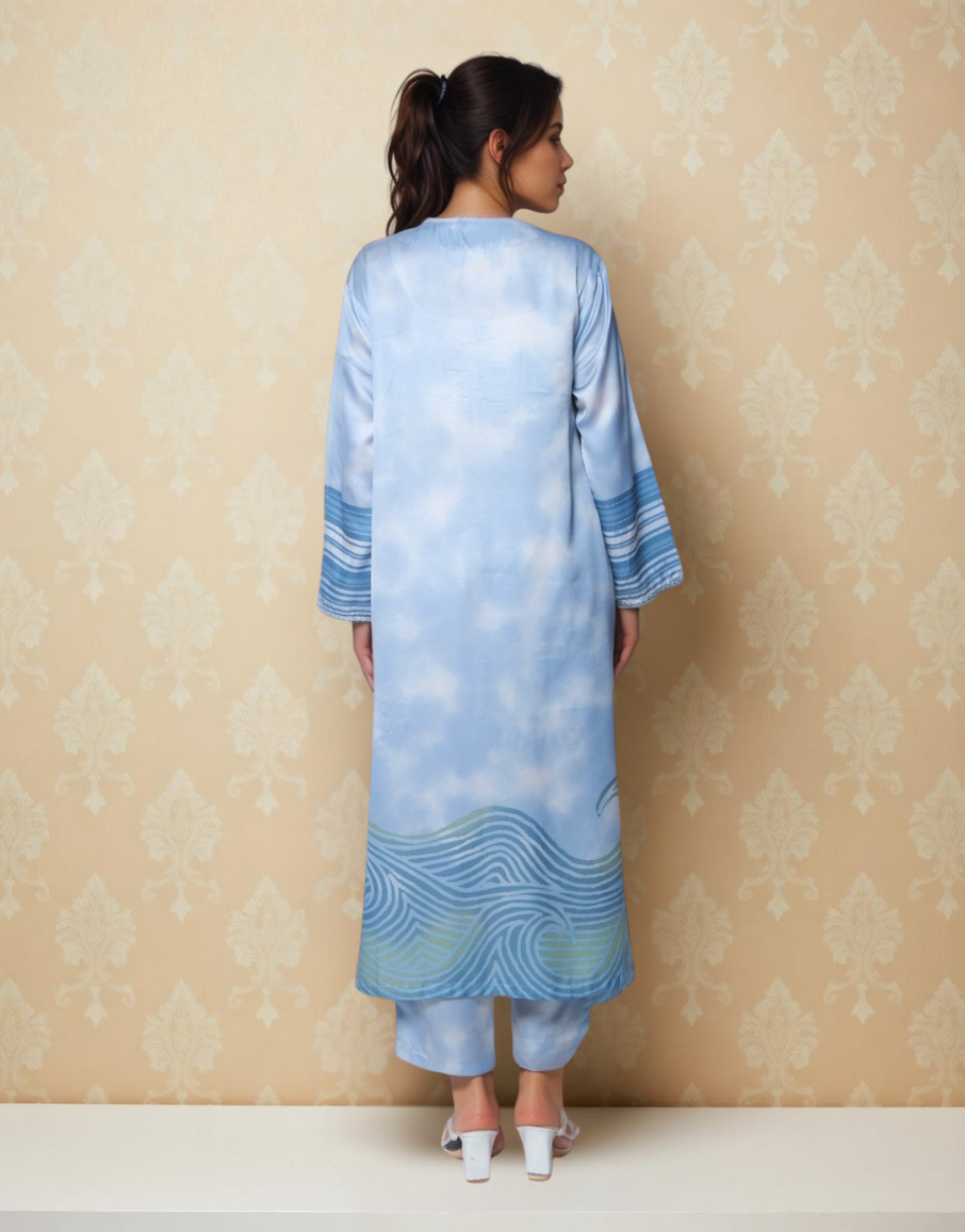 Ocean Haze Satin Value Added Kurta Set