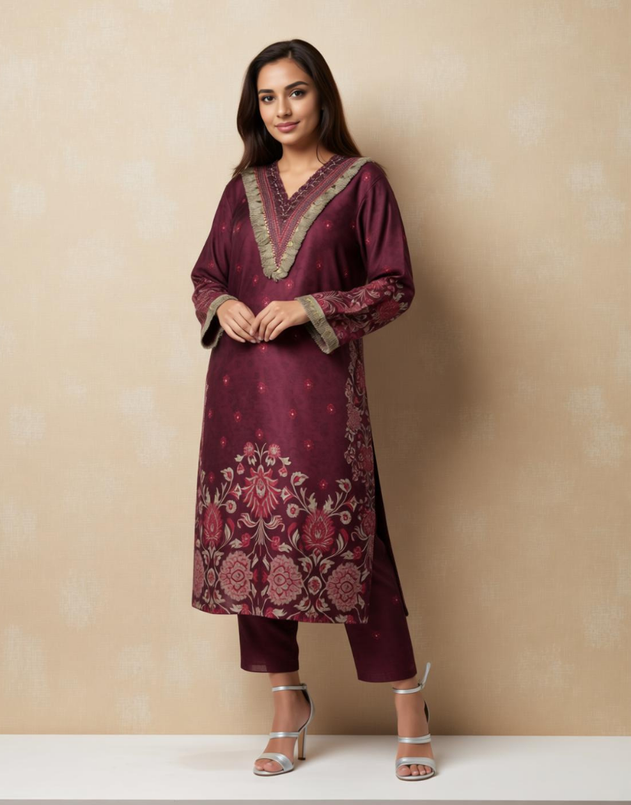 Wine Whisper Viscose Value Added  Kurta Set