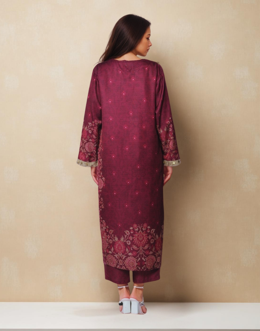 Wine Whisper Viscose Value Added  Kurta Set