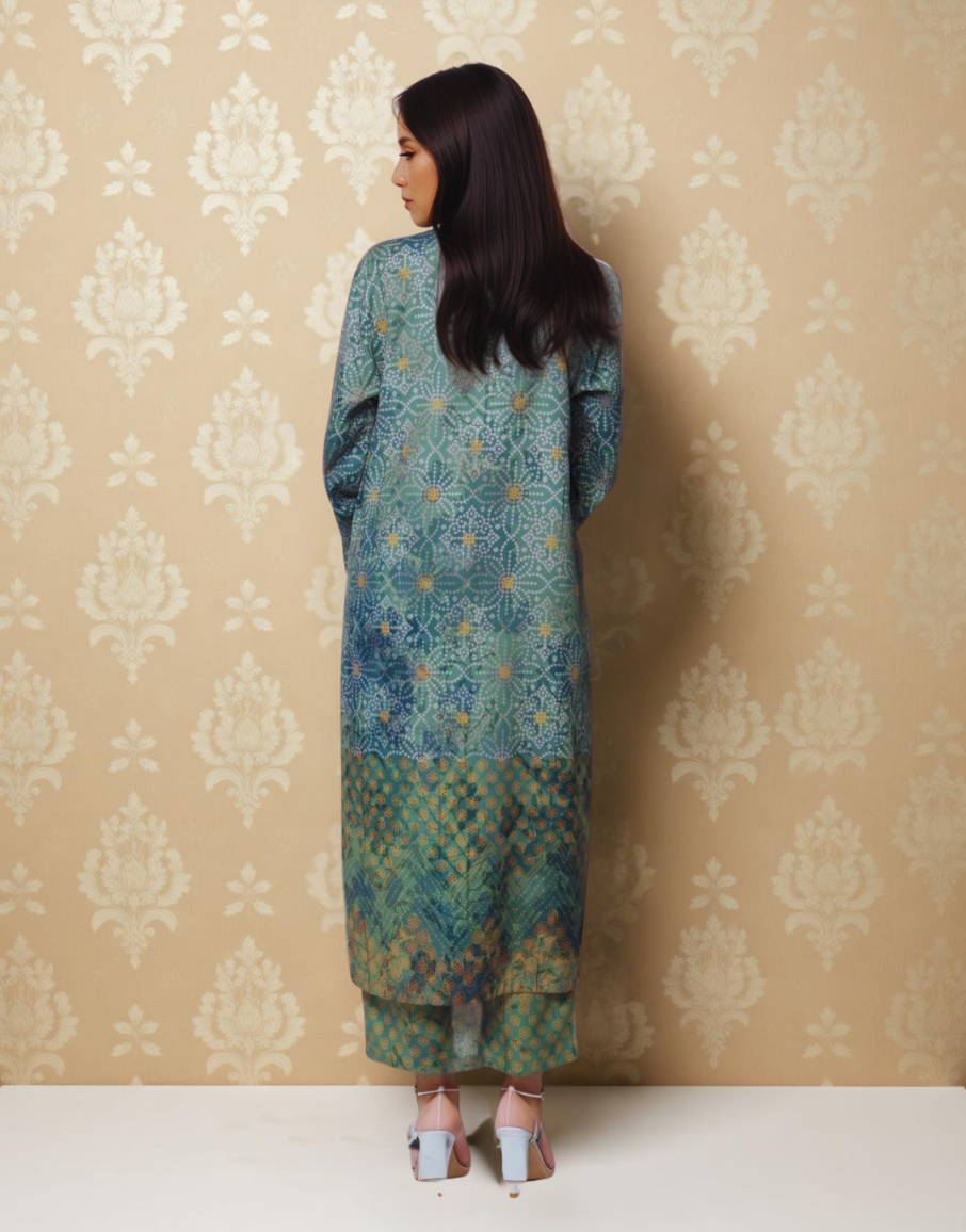 Emerald Bloom Linen Value Added Kurta Set