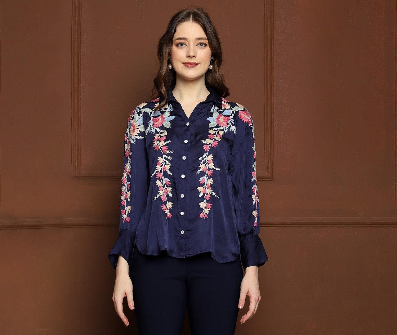 EMBROIDERED ROSE SHIRT - TOSCEÉ