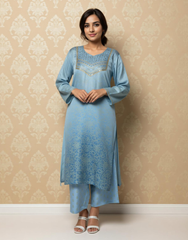 Azure Mist Satin Value Added  Kurta Set