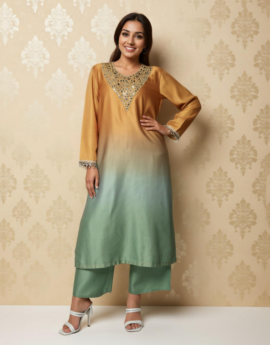 Sunburst Satin Value Added  Kurta Set