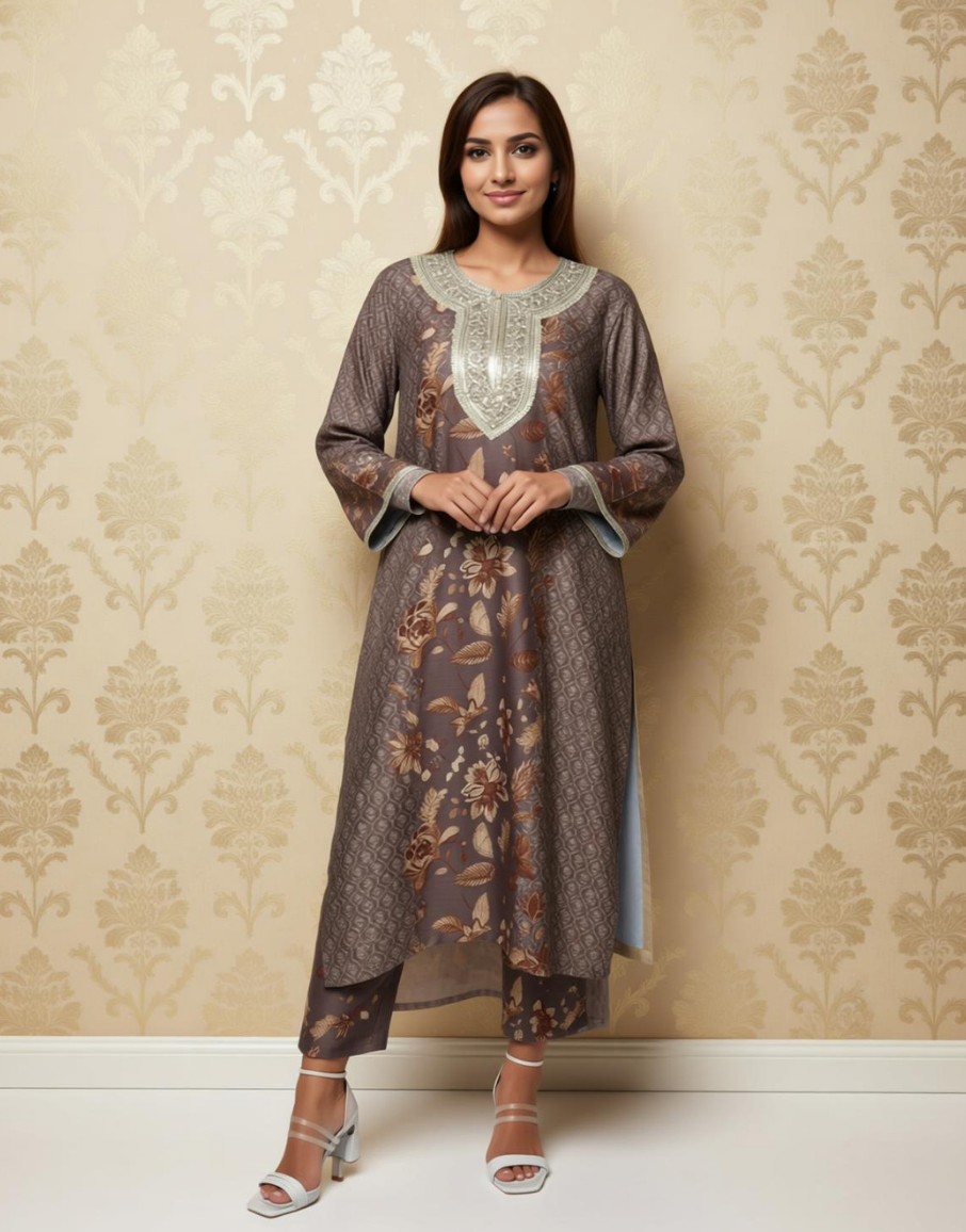 Rustic Root Viscose Value Added  Kurta Set