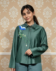 Forest Green ViscoseEmbroidered Solid Top