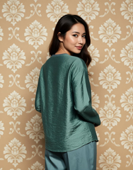 Forest Green ViscoseEmbroidered Solid Top