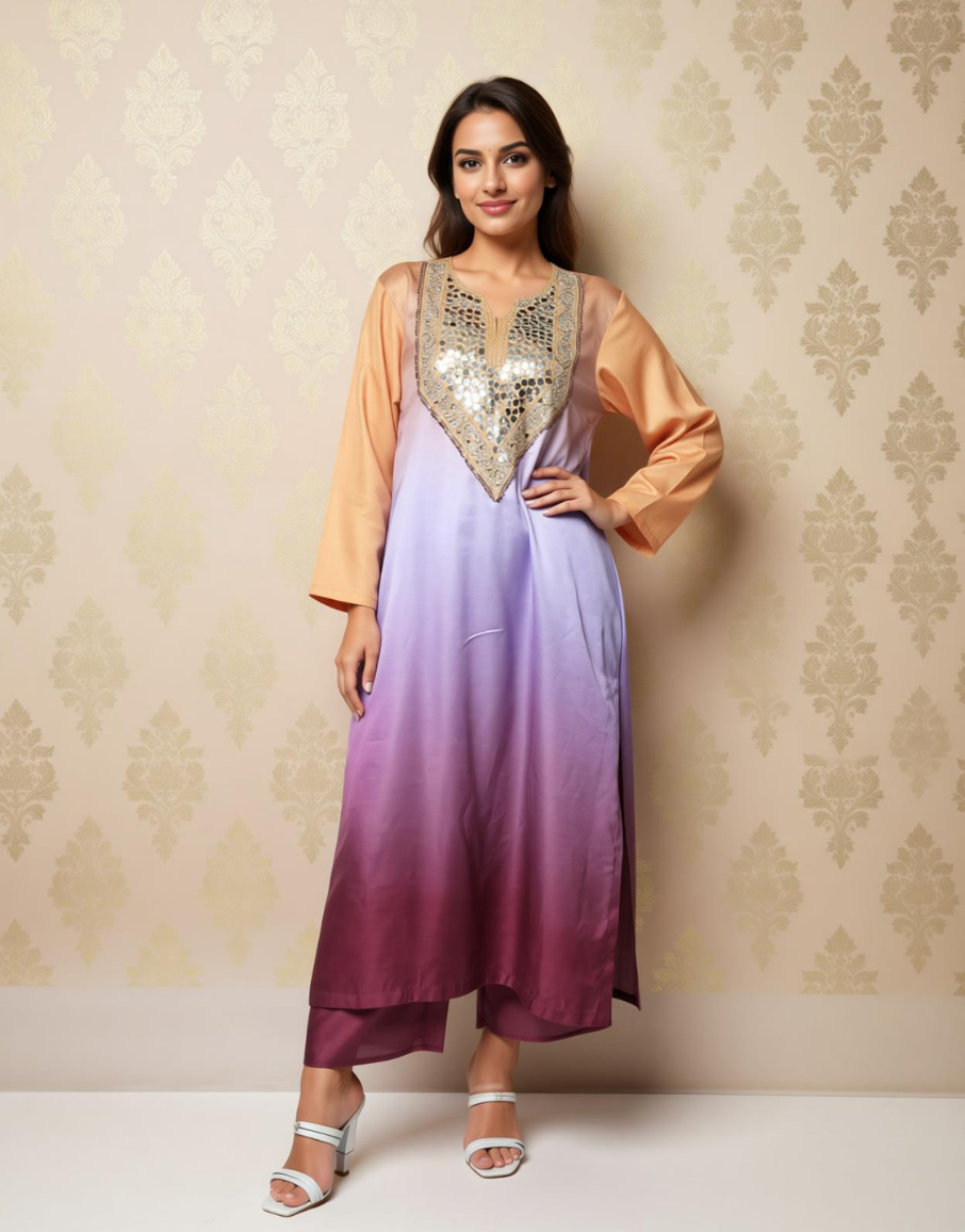 Burgundy Bloom Satin Value Added Kurta Set