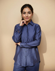 Navy Edge solid viscose Shirt