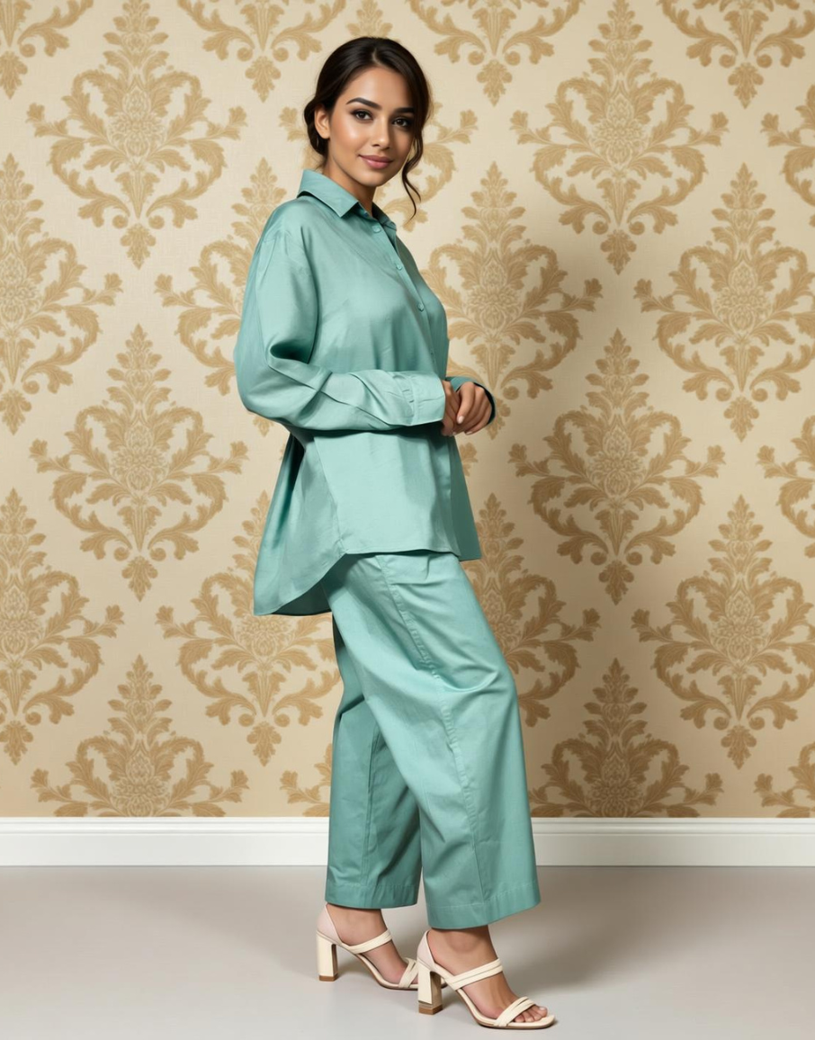 Teal Breeze Solid Viscose Shirt