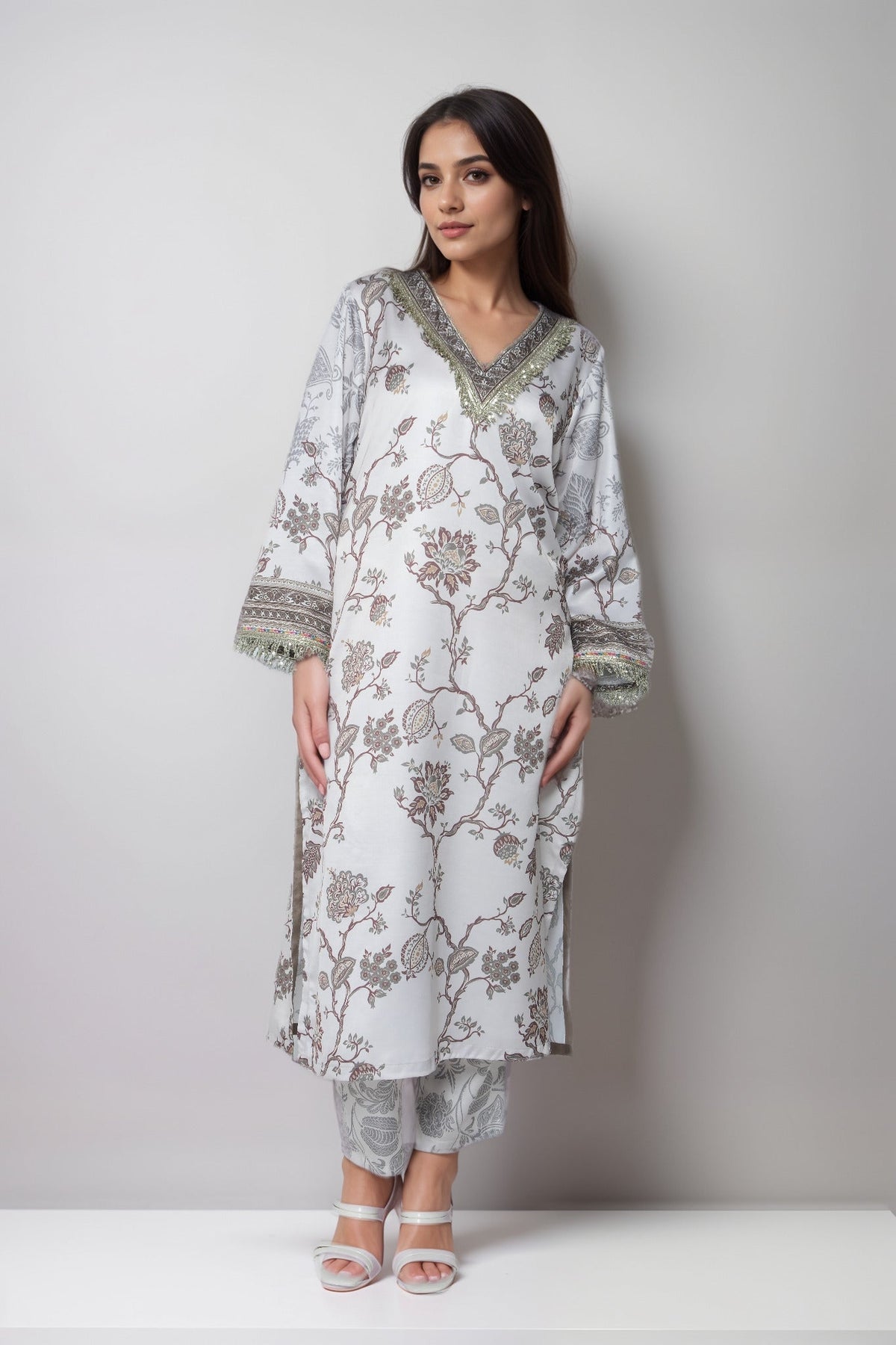 Cream Reverie Satin Value Added Kurta set