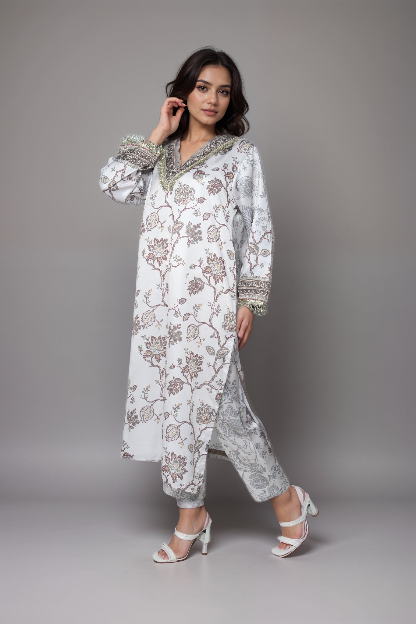 Cream Reverie Satin Value Added Kurta set
