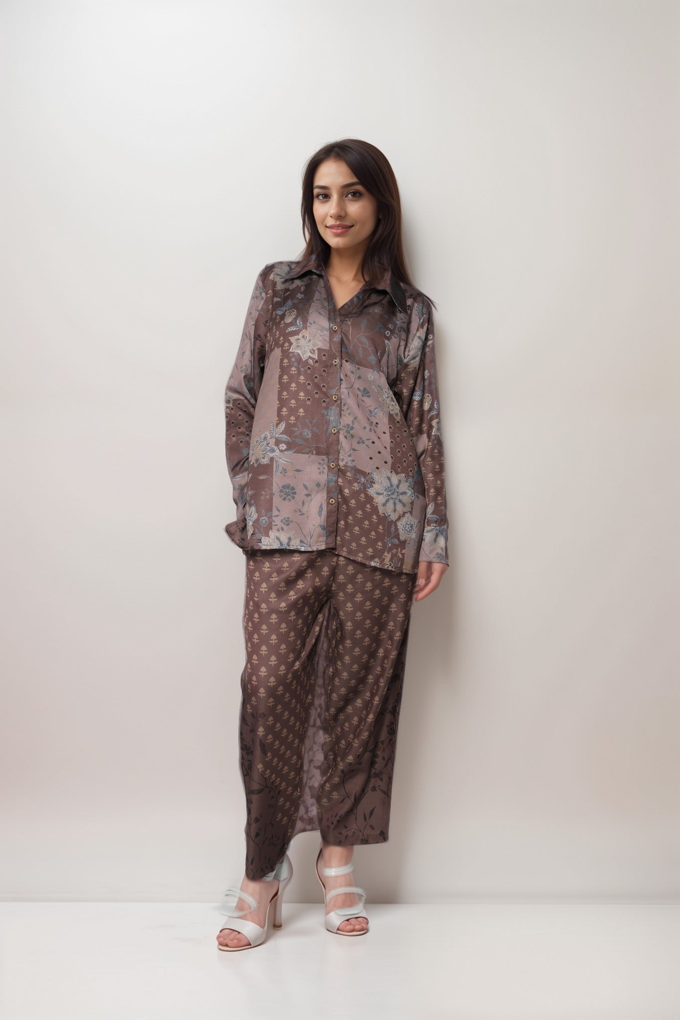 Cocoa Blush Linen Printed  Co-ord Set