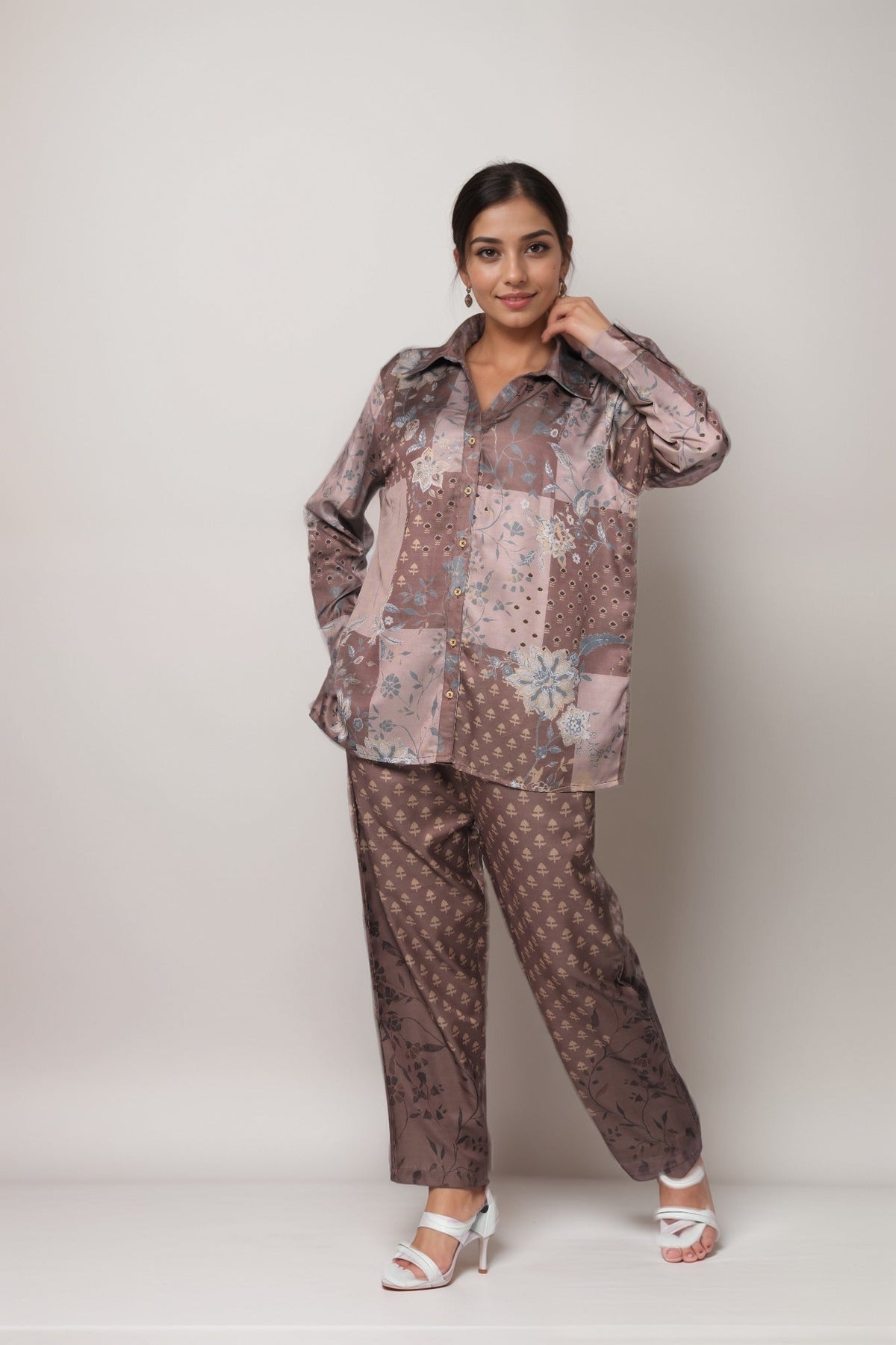 Cocoa Blush Linen Printed  Co-ord Set