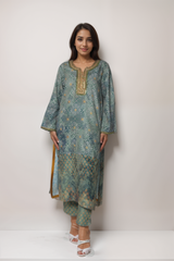 Emerald Bloom Linen Value Added Kurta Set