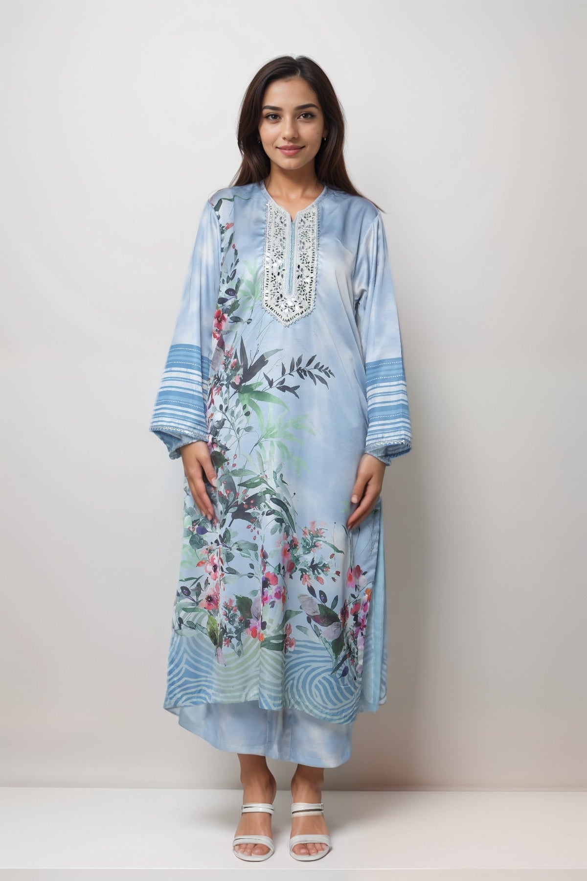 Ocean Haze Satin Value Added Kurta Set