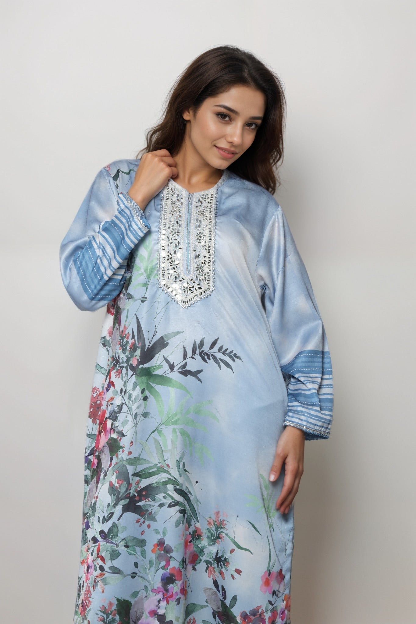 Ocean Haze Satin Value Added Kurta Set