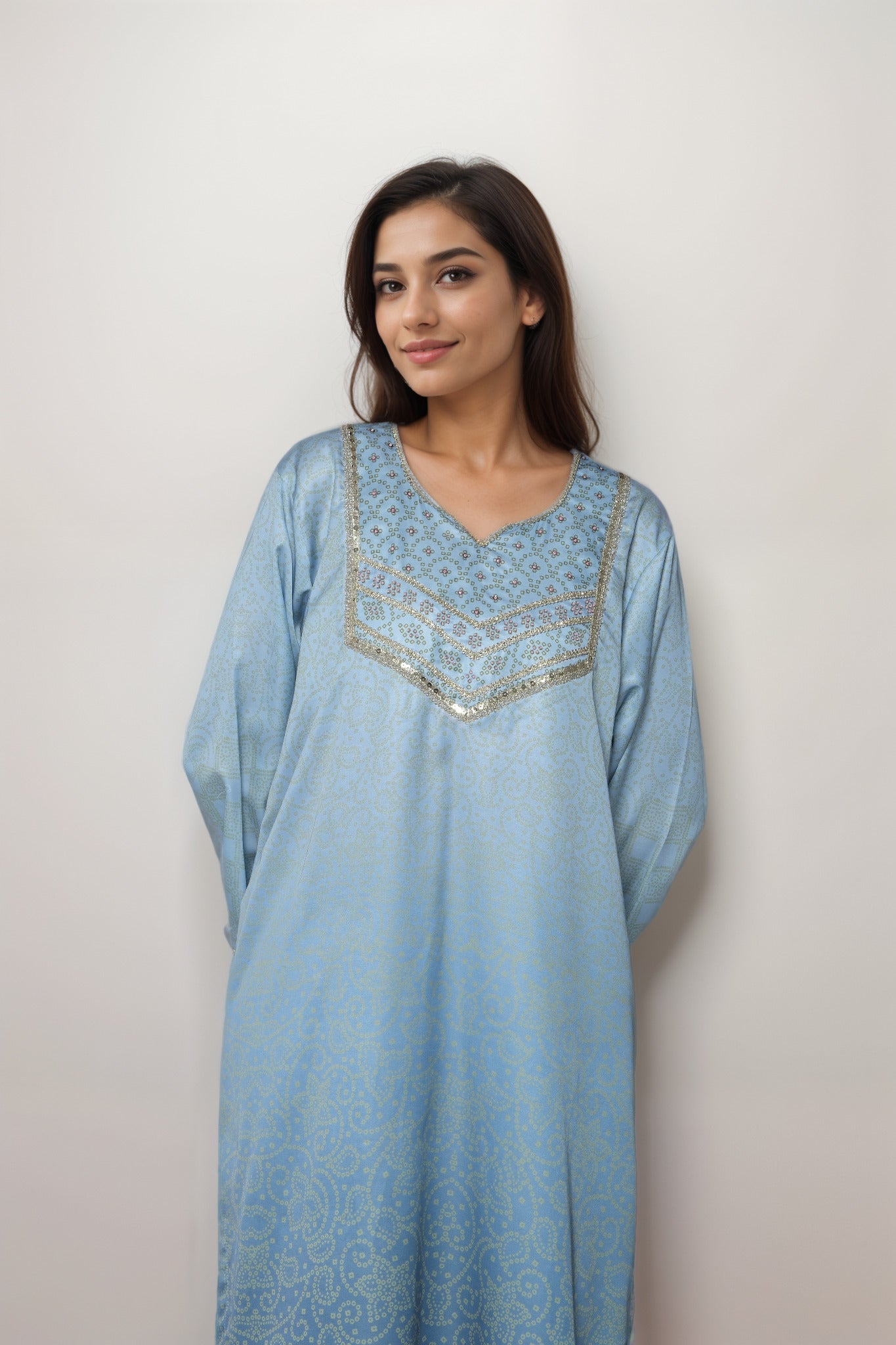 Azure Mist Satin Value Added  Kurta Set