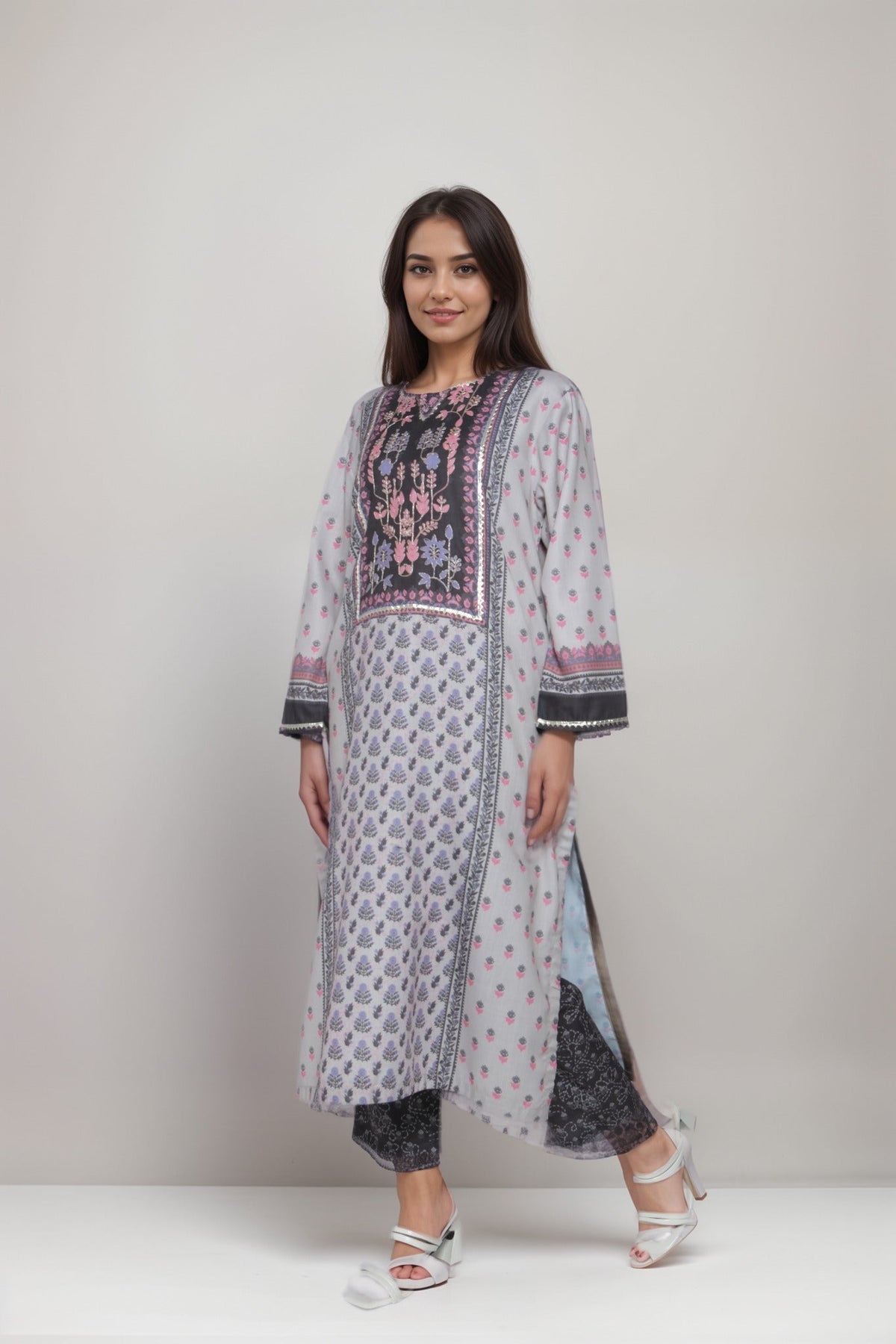 Slate Whisper Linen Value Added Kurta Set