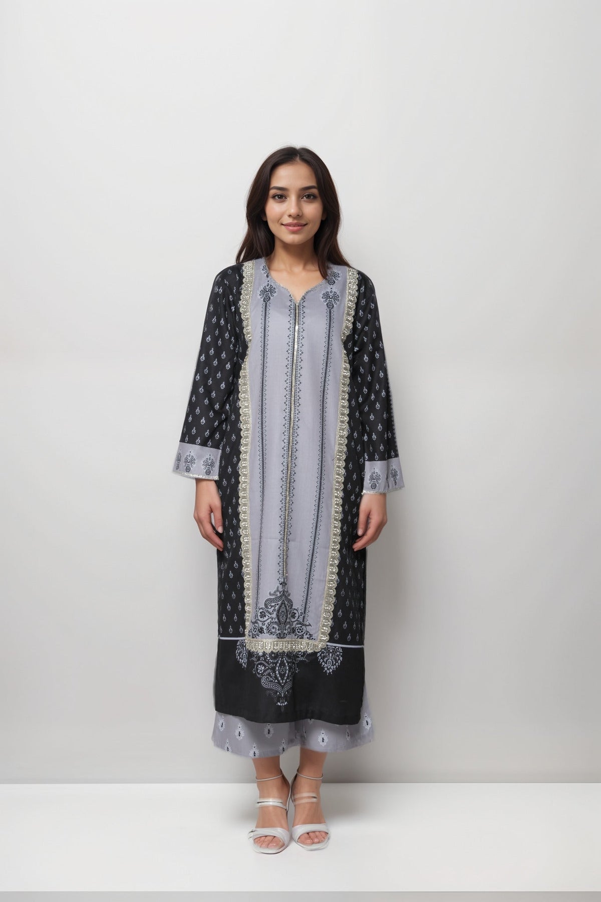 Moonlit Noir Linen Value Added  Kurta Set