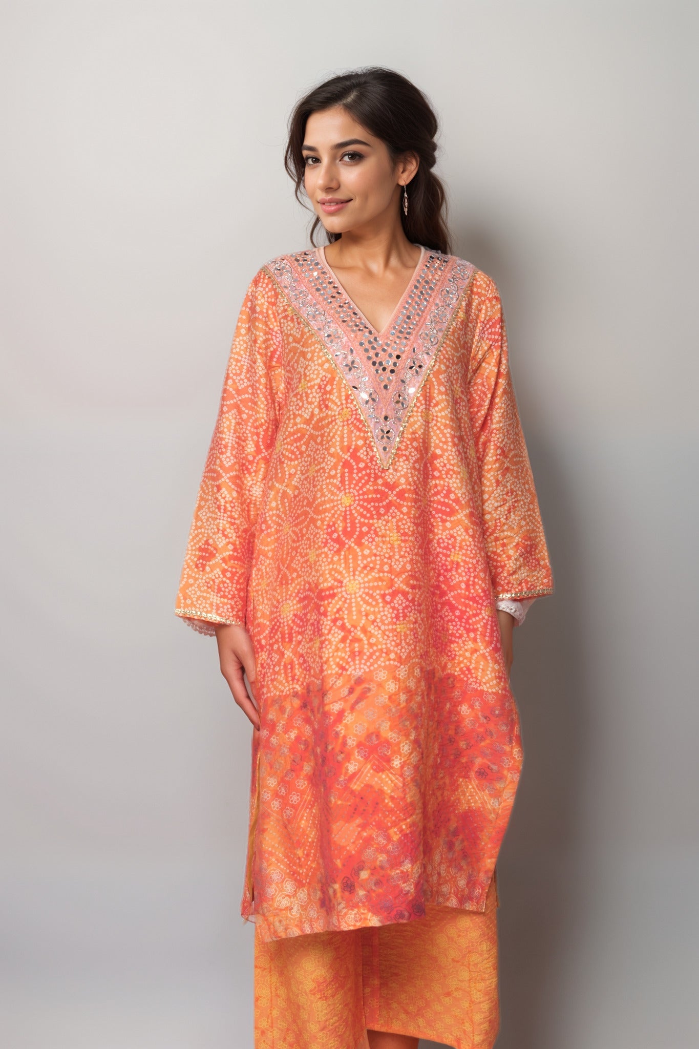 Tangerine Glow Satin Value Added Kurta Set